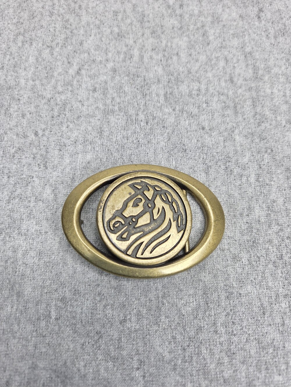 Vintage Horse Head Belt Buckle Brass Ring Stallion Southwestern Motif